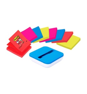 POST-IT, POST-IT Haftnotizen Z-Notes Super sticky + Spender GRATIS, 3M Post-it Super Sticky Z-Notes, 76mm x 76mm, Dispenser 4 Farben, VAL-8BP, (8 x 90 Blatt)