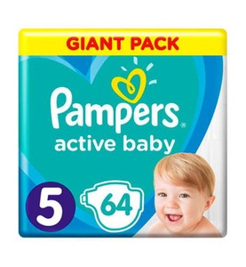 Pampers, Pampers - Active Baby-Dry Windeln Junior (11-16 kg) - 2 x 64 Stück - Baby-Dry Windeln Grösse 5, 