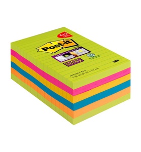 3m, 3M Notizzettel Post-it Super Sticky, 3M Post-it Super Sticky, XXL, 101mm x 152mm, 4+2, liniert, 4690-SSUC-P4, (6 x 90 Blatt)
