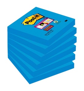 3m, 3M - Post-it® Super Sticky Notes 6546SEB, 3M Post-it Block Super Sticky, 76mm x 76mm, mediterranblau, 654-6SS-EB, (6 x 90 Blatt)