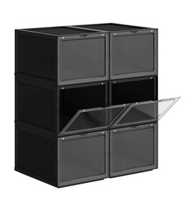 Songmics -  Stapelbarer Schuh-Organizer, Kunststoff-Schuhablage mit durchsichtiger Tür, 6er-Set, 28 x 36 x 22 cm, Grössen bis UK 11, Schwarz LSP06BK