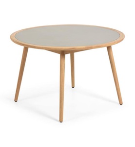 undefined, Kave Home - GLYNIS Nina table Ø120 made from poly cement and solid eucal - Natur, 