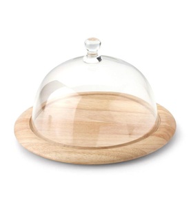 Continenta, Continenta - Käseplatte 26 cm - Hellbraun, Gummibaum Käseglocke rund, 2tlg. 26x16cm