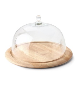 Continenta, Continenta - Käseplatte 33 cm - Hellbraun, Gummibaum Käseglocke rund, 2tlg. 33x19.5 cm