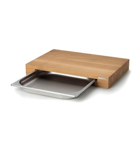Continenta, 6x Eiche Schneidebrett m. Edelstahl Schublade, 48x32.5x6 cm, Eiche Schneidebrett m. Edelstahl Schublade, 48x32.5x6 cm