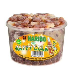 HARIBO, Haribo cola Dose 1125g, Haribo Gummibonbons Happy Cola sauer 75 Stück