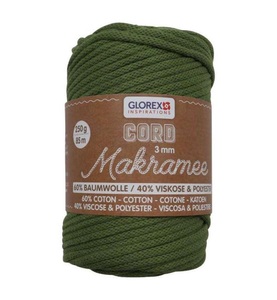 GLOREX, Makramee Cord 3mm 250g, gewebt oliv, Glorex Makramee-Cord Oliv | 3 mm | 250 g