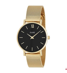 Cluse, Cluse - Armbanduhr Minuit Mesh - Gold und Schwarz, Cluse CW0101203017 Minuit Damenuhr