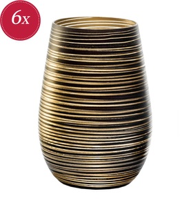 Stölzle, Stölzle - 6-teiliges Gläser-Set Twister - Gold und Schwarz, Twister meets Elements Longdrinkbecher 465ml, Schwarz-Gold