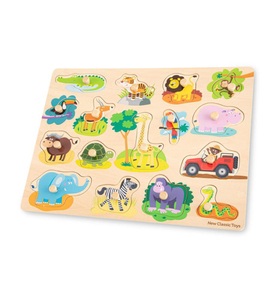 New Classic Toys, New Classic Toys - Steck Puzzle - Safari - 16 Stück, Steckpuzzle SAFARI 16-teilig aus Holz