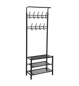 SONGMICS, Songmics - HSR04B Garderobenständer Kleiderständer mit 3 schuhablagen mit 18 haken, Metall, schwarz, 68,8 x 35,2 x 187 cm, SONGMICS Garderobenständer