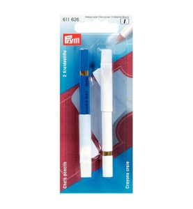 Prym, Prym - Kreidestift mit Bürste, 2 Stück, weiss/blau, Prym Kreidestifte + Bürste, weiss/blau Karte 2 Stück