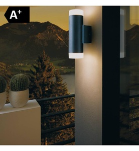 Eglo, Eglo - Wandleuchte - Schwarz/Satiniert - RIGA-LED, Eglo Wandlampe aussen Riga-LED