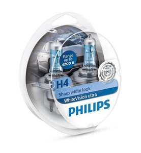 Philips, Philips Halogen Leuchtmittel WhiteVision, WhiteVision Xenon-Effekt H4 60/55 W 12 V, Philips Automotive H4 WhiteVision ultra PKW