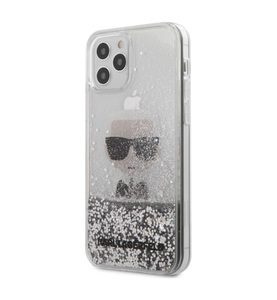 Apple, Karl Lagerfeld - iPhone 12 / iPhone 12 Pro Hardcase Hülle Liquid Glitter Ikonik (KLHCP12MGLIKSL) - Silber / Transparent, 