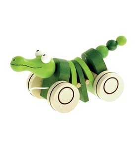 Bino, Bino - Krokodil mitziehen - 3m, Mertens 90986 - Ziehtier Krokodil, Holz, Länge: 23 cm, Lauflern-Spielzeug