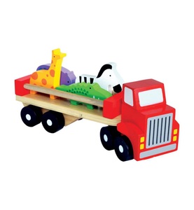 Bino, Bino - Holz-LkW mit Tieren, Bino 84076 - Truck Holz-LKW mit Tieren, 3-teilig, Holz, bunt, Motorikspiel