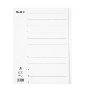 undefined, BIELLA Register Karton weiss A4 46541201 12 - teilig, blanko, Biella Register Karton, weiss, A4, 12-teilig, blanko, 465412.01
