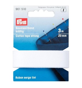 Prym, Prym - Baumwollband 20 mm, Weiss, Prym Baumwollband kräftig, weiss 20 mm, Karte 3 m