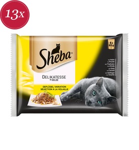 Sheba, Sheba Delikatesse Geflügel Gelee 4x85g, Sheba Delikatesse in Geleé mit Geflügel 13x4x85g