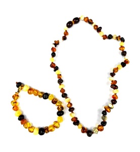 NATURE & BALANCE, Nature & Balance Barock-Bernsteinkette, 2-er Set, Halskette, Arm-/Fussband, 