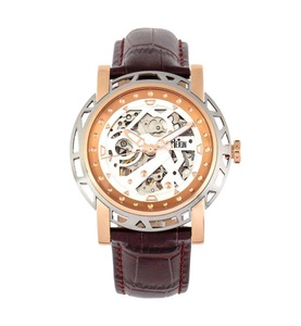 undefined, Reign - Automatik-Lederarmbanduhr Stavros - Braun und Roségold, 