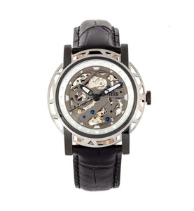 undefined, Reign - Automatik-Lederarmbanduhr Stavros - Schwarz und Silber, 