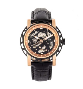 undefined, Reign - Automatik-Lederarmbanduhr Stavros - Schwarz und Roségold, 