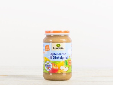 Alnatura, Bio Apfel-Birne mit Dinkelgriess, 190g, 