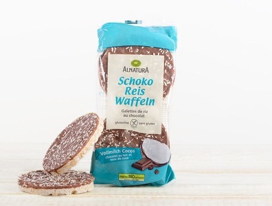 Alnatura, Bio Schoko Reiswaffeln Vollmilch Cocos, 100g, Bio Schoko Reiswaffeln Vollmilch Cocos, 100g