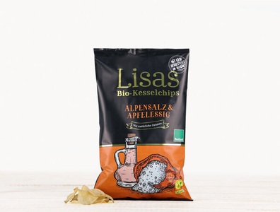 Aroma Snacks, Lisa's Bio Kesselchips Alpensalz und Apfelessig, 125g, Lisa's Bio Kesselchips Alpensalz und Apfelessig, 125g
