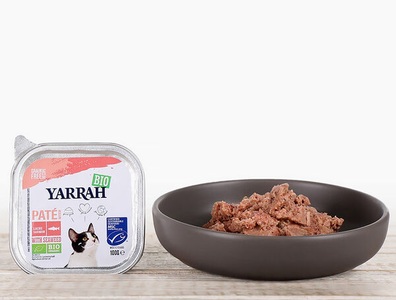 Yarrah, Bio Paté MSC Lachs mit Meeresalge Katzennassfutter, 100g, 