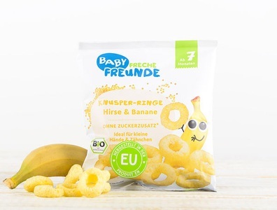 erdbär FRECHE FREUNDE, Bio Knusper-Ringe Hirse & Banane, 20g, Bio Knusper-Ringe Hirse & Banane, 20g