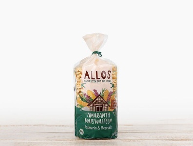 Allos, Bio Amaranth Mais-Waffeln Rosmarin & Meersalz, 100g, Bio Amaranth Mais-Waffeln Rosmarin & Meersalz, 100g