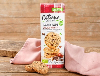 Céliane, Bio Cookies mit Haferflocken-Schokolade-Haselnuss glutenfrei, 120g, 