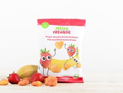 erdbär FRECHE FREUNDE, Bio Knusper-Herzchen Banane & Erdbeere, 30g, Bio Knusper-Herzchen Banane & Erdbeere, 30g
