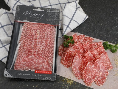 Minnig Metzgerei, Salami Camembert, geschnitten, ca. 90g, 
