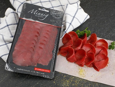 Minnig Metzgerei, Pferde Mostbröckli, geschnitten, ca. 90g, Pferde Mostbröckli, geschnitten, ca. 90g