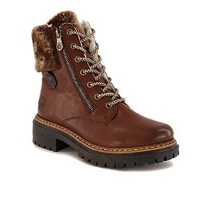 Rieker, Rieker Winterstiefelette, mit Fellimitat am Schaft, Rieker Damen Schnürboot Cognac