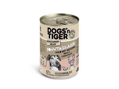 Dogs'n Tiger, Sparpaket Dogs'n Tiger Schlemmermenü für Hunde 12 x 400 g - Wild mit Geflügel mit Birne, Hirse und Esskastanie, Dogs'n Tiger, Hund Futter, Dogs'n Tiger Schlemmermenü Hund Sonntagsjäger 400g, Produkte & Wohnen
