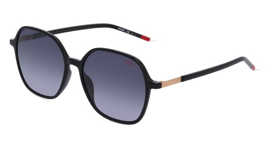 HUGO, HUGO HG 1236/S Damen-Sonnenbrille Vollrand Achteckig Kunststoff-Gestell, Schwarz