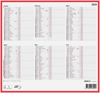 Biella, Biella Tafelkalender 2024 A5 6 Monate/1 Seite Karton Weiss Deutsch, Biella Tafelkalender 2024 A5 6 Monate/1 Seite Karton Weiss Deutsch