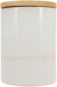 LIVIQUE, Dose Natural, Dose aus Steingut mit beiger Glasur und Bambusdeckel 750ml