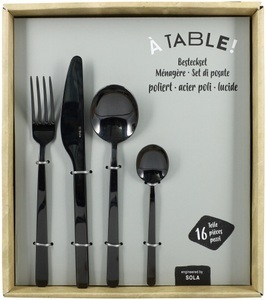 À Table!, À Table! Besteckset schwarz poliert 16-teilig, by Sola, À Table! Besteckset schwarz poliert 16-teilig, by Sola
