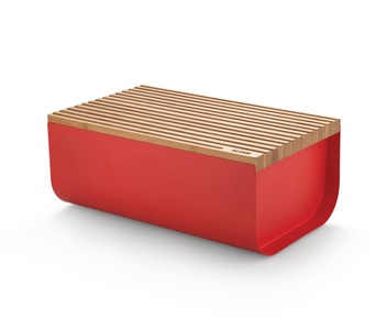 ALESSI, Mattina Brotkasten / Stahl & Bambus - 34 x 21 cm - Alessi rot en metall/holz, ALESSI - Brotkasten MATTINA - rot/bambus - Mischmaterial - 21/34/14 cm