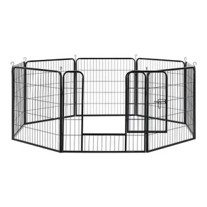 Hauptner Welpenauslauf aus Metall 80 cm mit doppelt verriegelbarer Tür - 8-teilig - Schwarz -