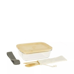 Pebbly, Pebbly Lunchbox, Lunchbox mit Bambusdeckel und Besteck 1l 20x15x6.5cm
