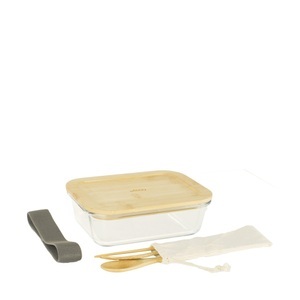 Pebbly, Pebbly Lunchbox, Lunchbox mit Bambusdeckel und Besteck 1l 20x15x6.5cm