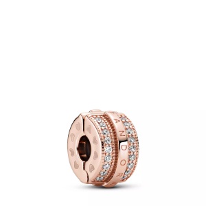 Pandora, Pandora Rose Sparkling Pavé Lines & Logo Clip Clip Damen, Pandora Rose Sparkling Pavé Lines & Logo Clip Charm Damen