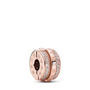 Pandora, Pandora Rose Sparkling Pavé Lines & Logo Clip Clip Damen, Pandora Rose Sparkling Pavé Lines & Logo Clip Charm Damen